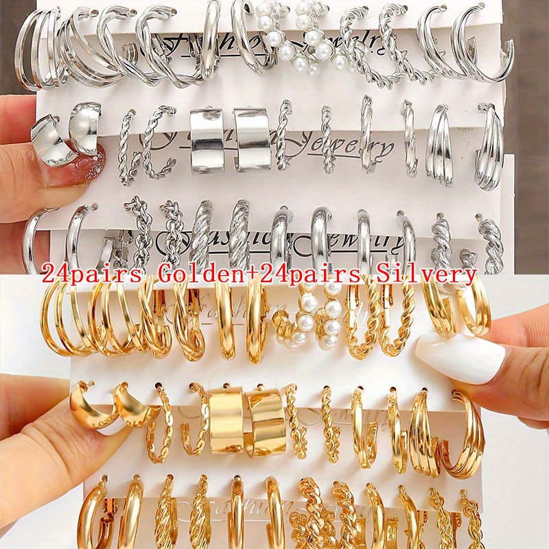 

48 Of Exquisite Circular With & Artificial Jewelry Retro Ladies (24 + 24 Silvery)