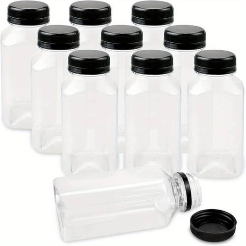 50pcs 8oz plastic juice bottles empty clear containers with tamper proof lids for juice milk and other beverage