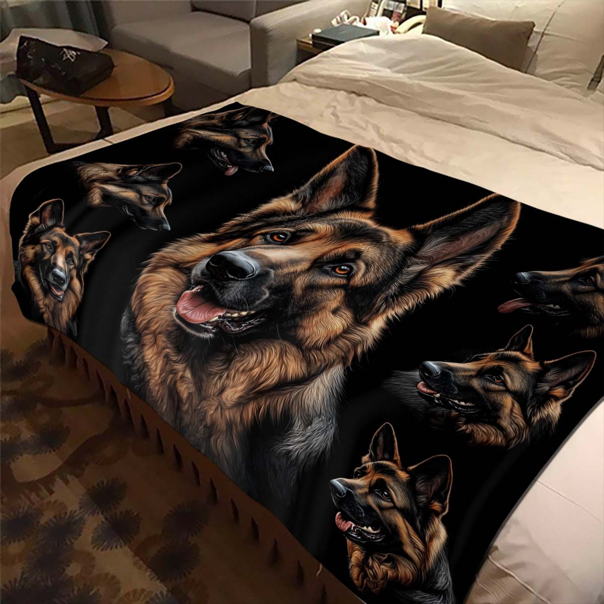 

German Shepherd Dog Print Flannel Blanket, Polyester Fleece Car Nap Blanket, All-season Seat Cover, Soft Plush Throw For Indoor & Outdoor Use, Ideal For Airplane, Sofa, Bed, And Car Use