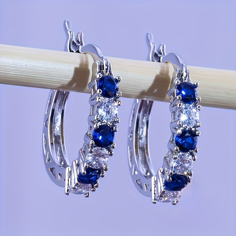 

Beautiful 925 Sterling Silver-plated Hypoallergenic Hoop Earrings Embellished With Synthetic Gemstones, Stylish Round Clear Mosaic Elegant Party Earrings In A Gift Box