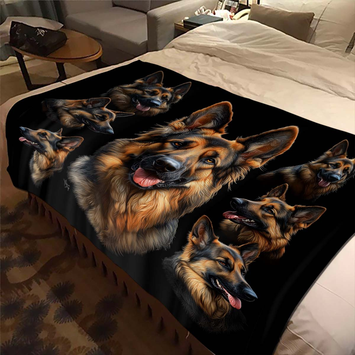 

German Shepherd Dog Print Flannel Fleece Throw Blanket For Car Napping, All-season Cozy Polyester Seat Cover Accessory