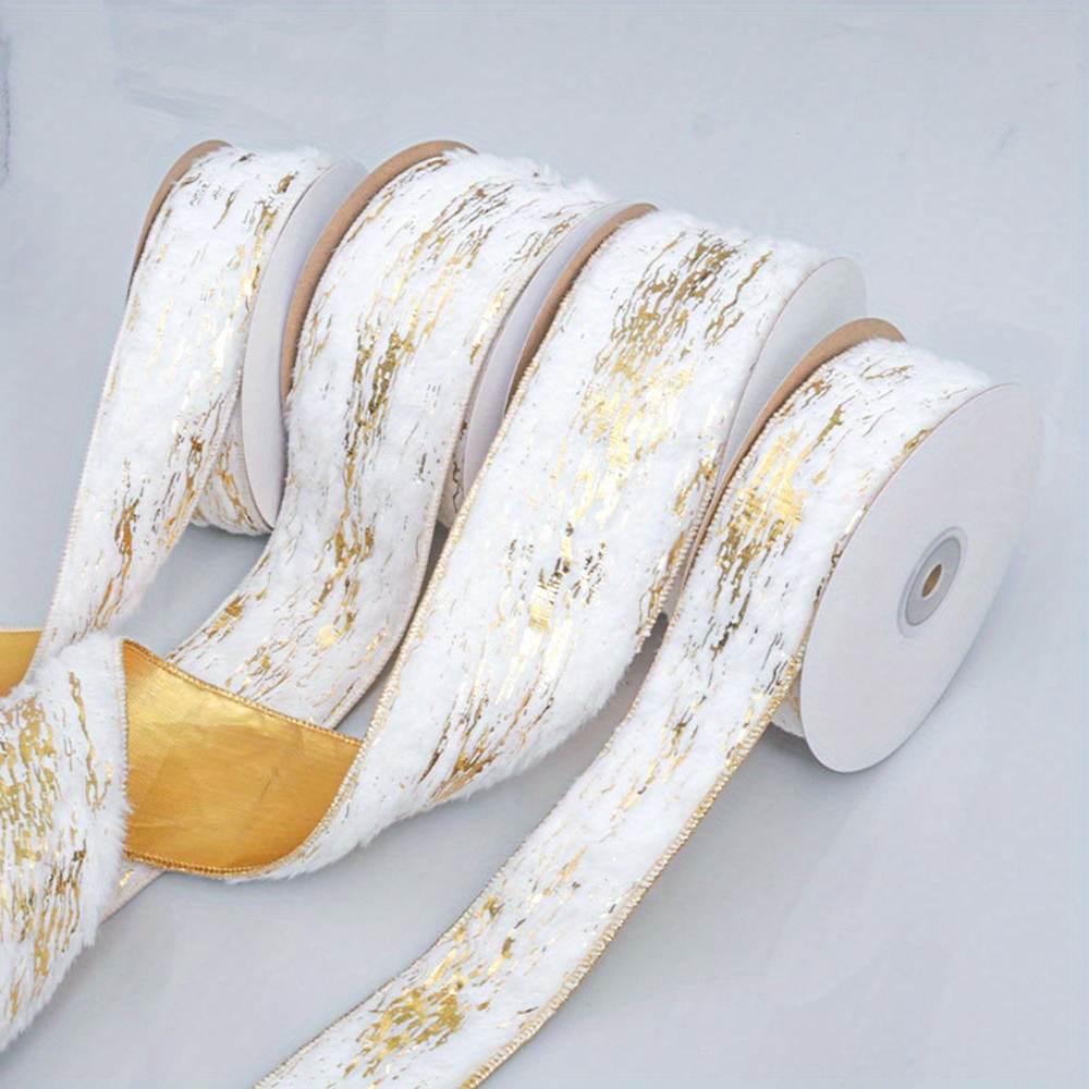 

Ribbon With Golden Foil Design, Christmas Decorative Glitter Tape For Party Crafting, 39.4in Length Festive Winter Velvet