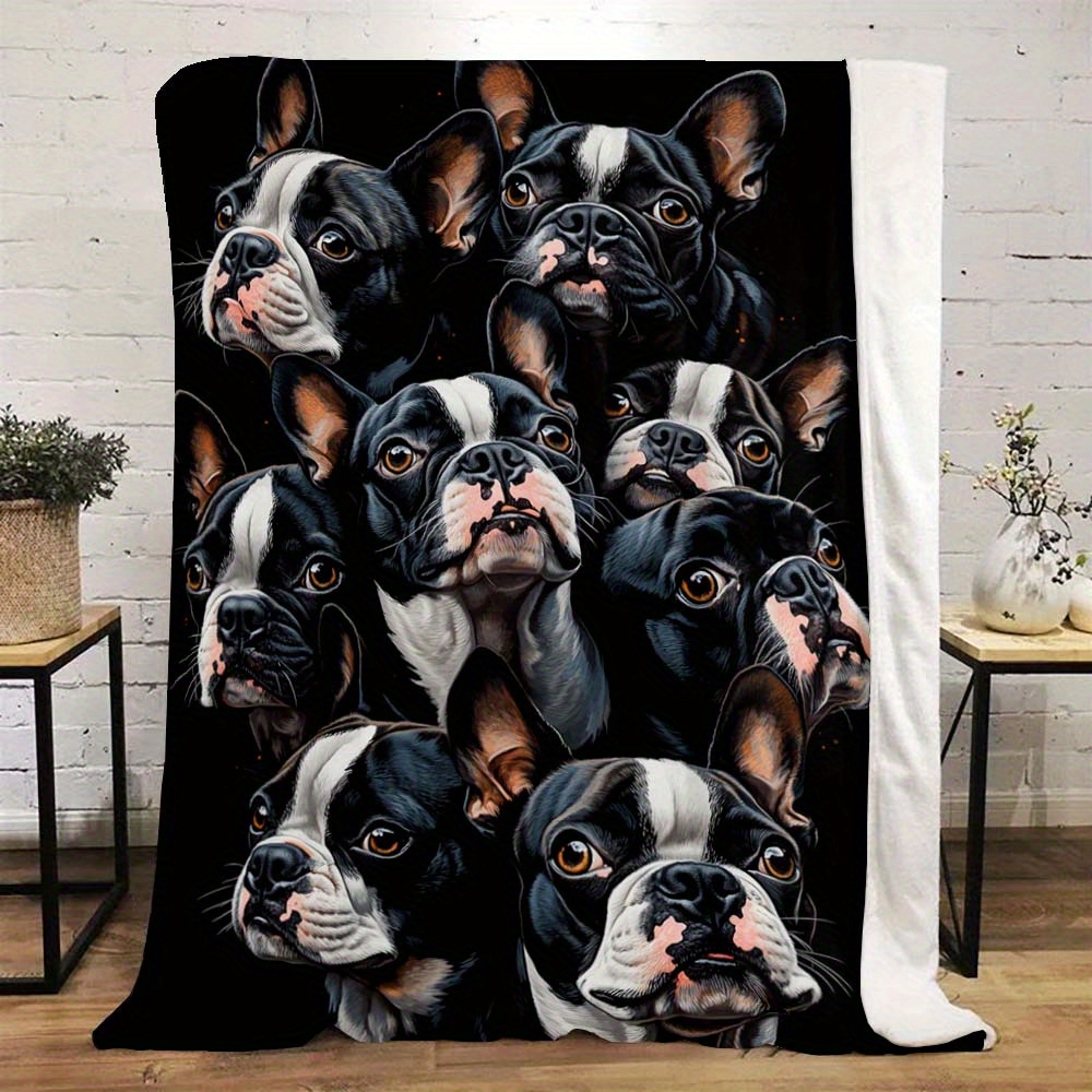 

Boston Terrier Themed Flannel Blanket - Polyester Throw For Sofa, Bed, Airplane, And Camping, Gift-ready For Christmas And Birthdays