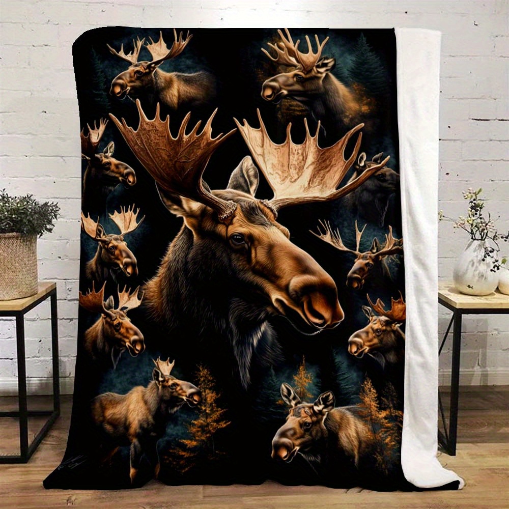 

Vintage Moose Car Nap Blanket Flannel Throw