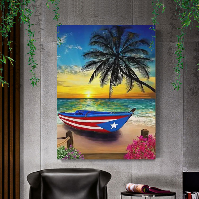 

1 Pc Wooden Framed Puerto Rico Ocean Tropical Landscape Canvas Painting (1)thickness 2.25cm/ 0.9inch Wall Art Prints Poster Wall Picture Decor For Home Gifts, Living Room, Bathroom, Bedroom, Kitchen