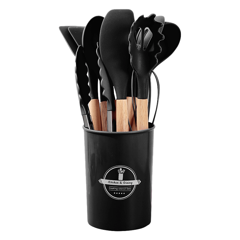 TEMU Silicone Kitchenware -piece Set, Kitchen Set Kitchen , Easy To Store, Medium Kitchenware, , Heat-resistant, Non-slip, Oak Handle, Easy To Clean,