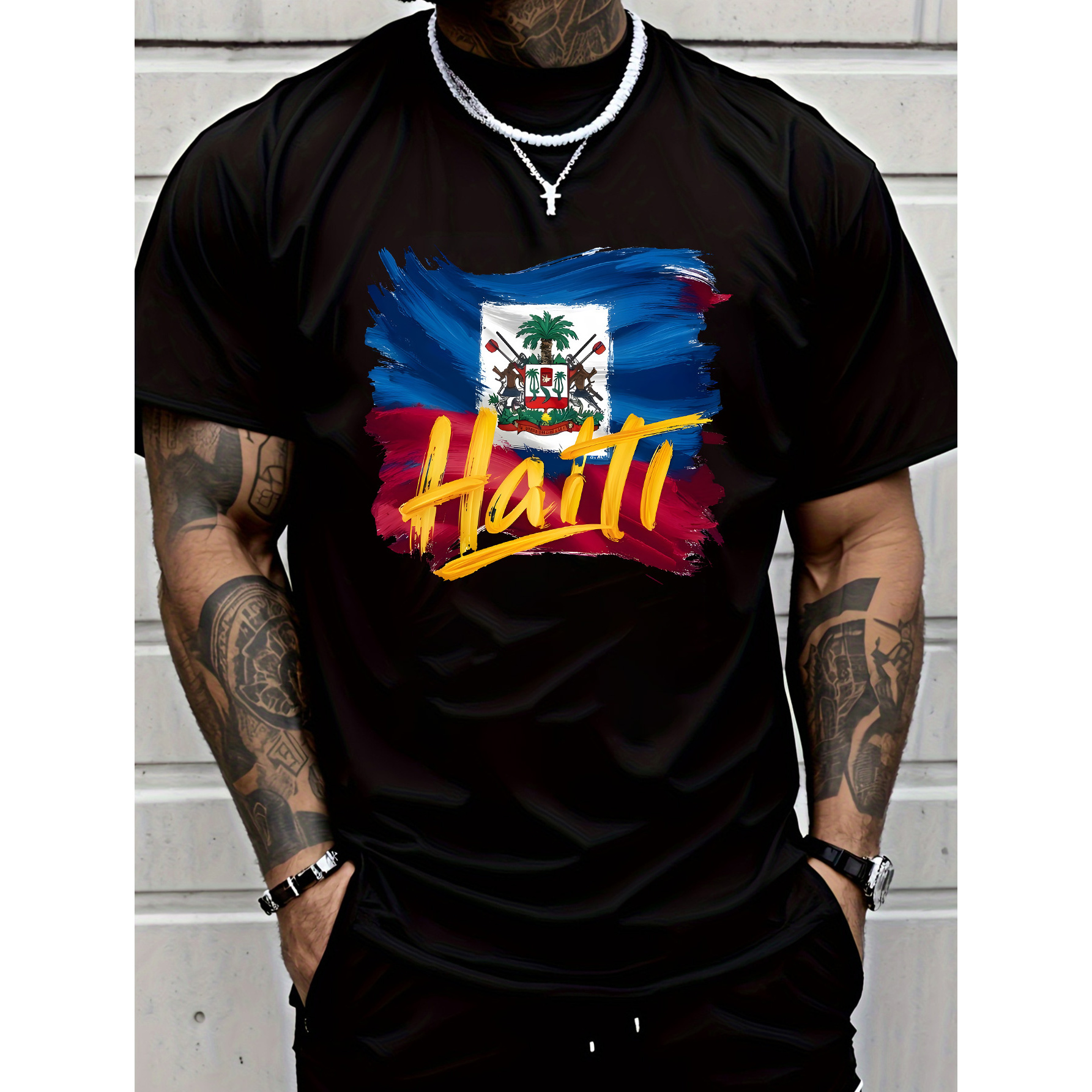 

Men' Haiti Short Sleeve, Chic Letter Print Design - Perfect For Summer Sports, Casual Wear, And Everyday Styling