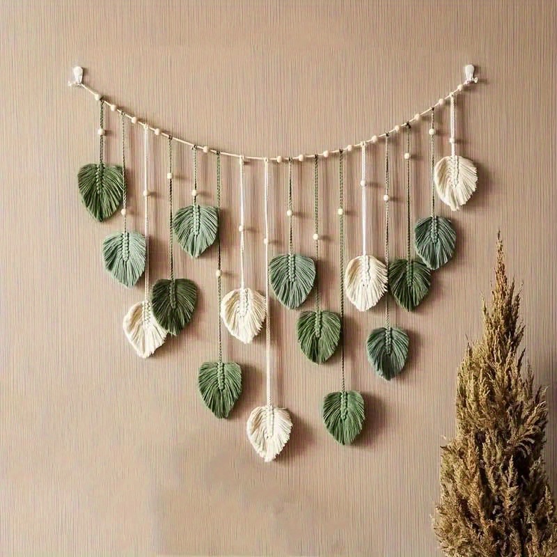 

-piece Elegant Handmade Bohemian Lace Wall Decoration, Woven Tassels, Wall Art, Leaf Tapestry, Bedroom Background Wall Decoration For Home, Bedroom, Party, Garden, Wall And Room Decoration