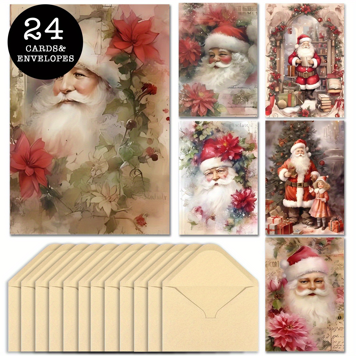 

24 Festive Christmas Santa Claus Theme Cards With Envelopes - Perfect For Friends, Family, And Loved Ones