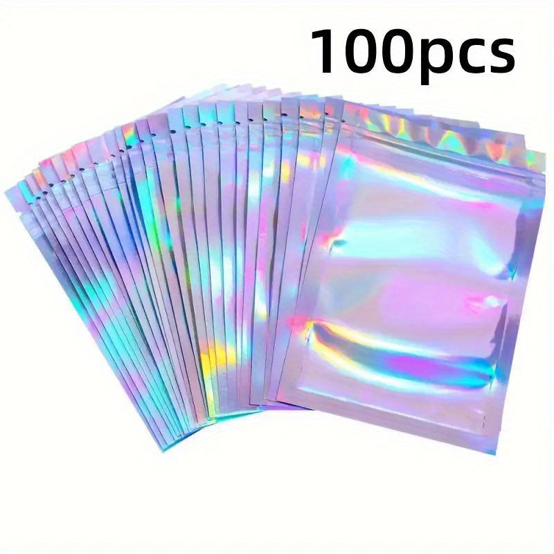 

100pcs Holographic Pp Poly Bags With Self-sealing Strip, Reusable Jewelry And Phone Case Packaging Pouches, Semi-transparent Resealable Bags