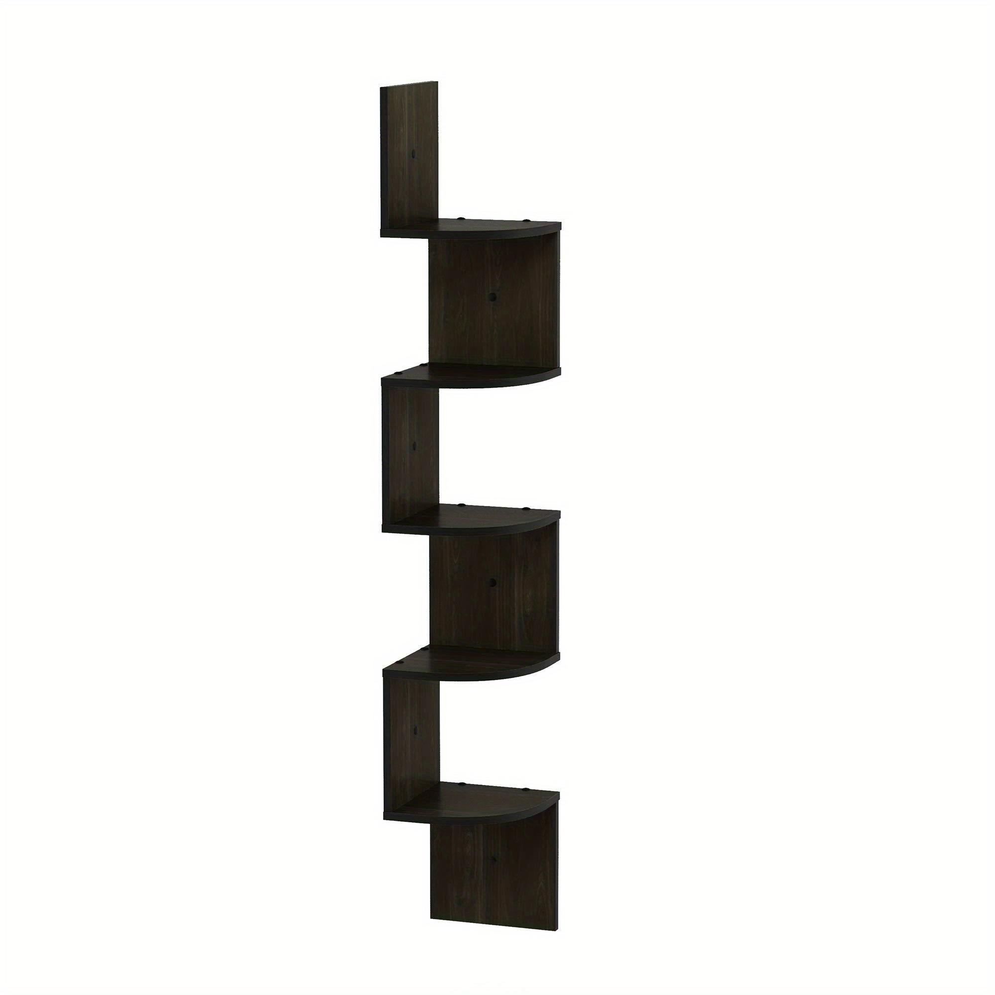 TEMU Wall Mount Floating Corner Shelf, 5-tier Shelving , Rustic Wood Wall Organizer, Space-saving Display Rack, Decorative Storage Shelf For Living Room, Bedroom, Office, Kitchen, Bathroom.