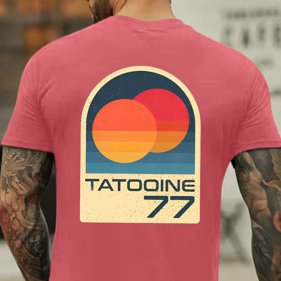 

77 Print, Men's Trendy Round Neck Short Sleeve T-shirt, Casual Comfy Top For Summer Wear