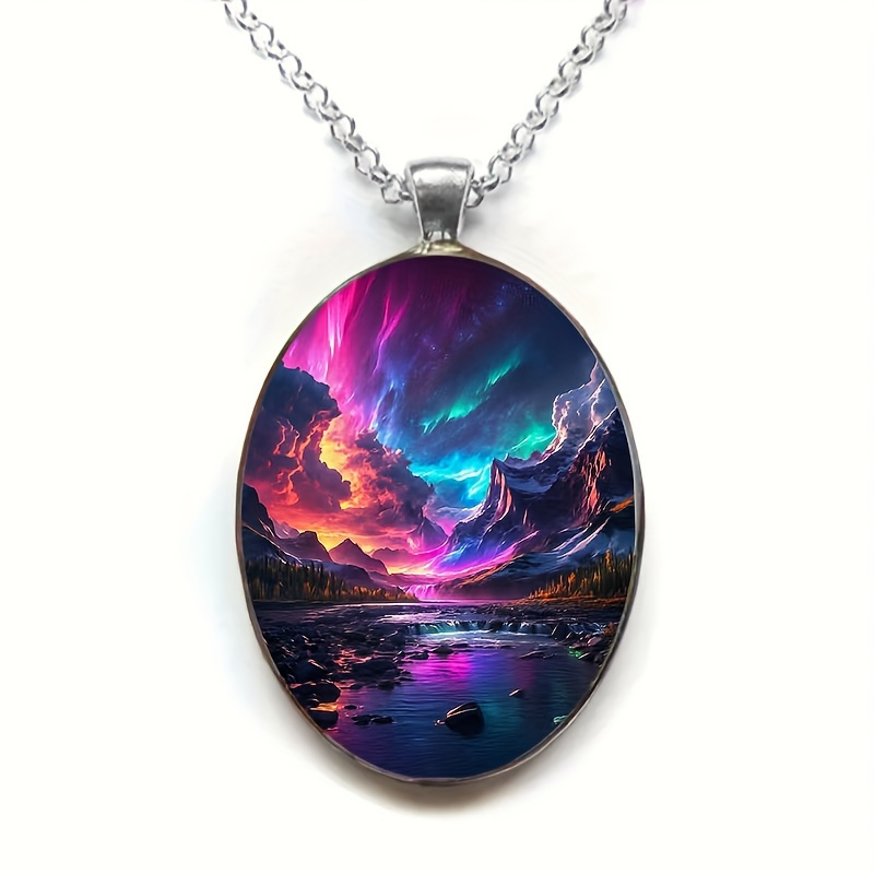 

1 Piece Fashion Elegant Colorful Light Pattern Oval Glass Necklace Romantic Gift Jewelry