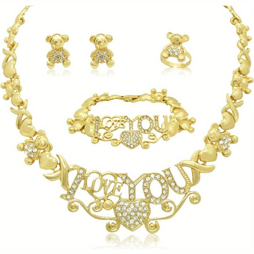 TEMU 4pcs Women Jewelry Necklace Set - Bride Bridesmaid Fashion Zirconia Wedding Jewelry Necklace Earrings Bracelet Ring