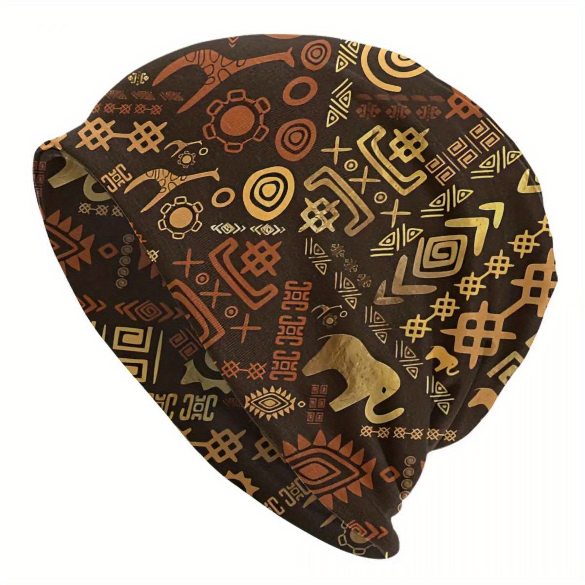 

African Tribal Pattern Men's Knit Cap, Casual Polyester And Spandex Blend, Comfortable One-size- Headwear