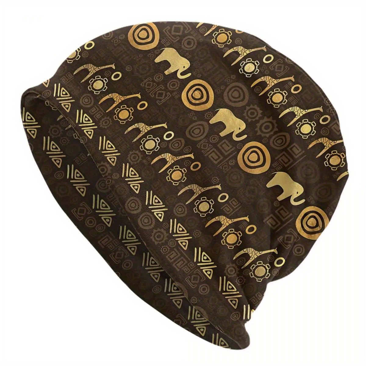 

Men's African Tribal Pattern Knit Beanie, Casual Unisex Beanie Hat, Polyester & Spandex Blend, Comfortable Headwear, No Brim, Fashion Accessory