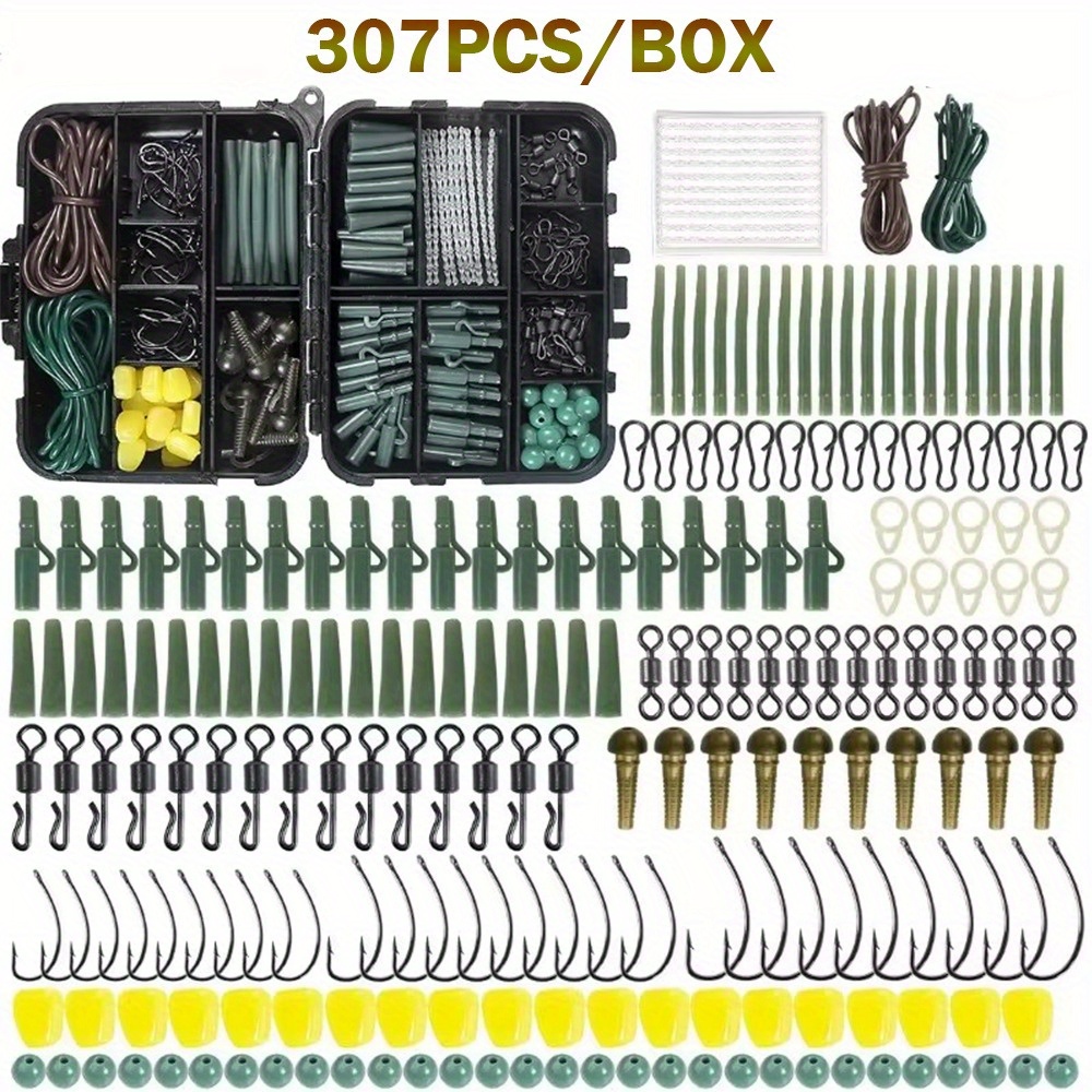 

307-piece Carp Fishing Tackle Kit With Swivels, Snaps, Anti-tangle Sleeves, And Hook Stop Beads - Durable Abs Construction, Comprehensive Assortment For Anglers