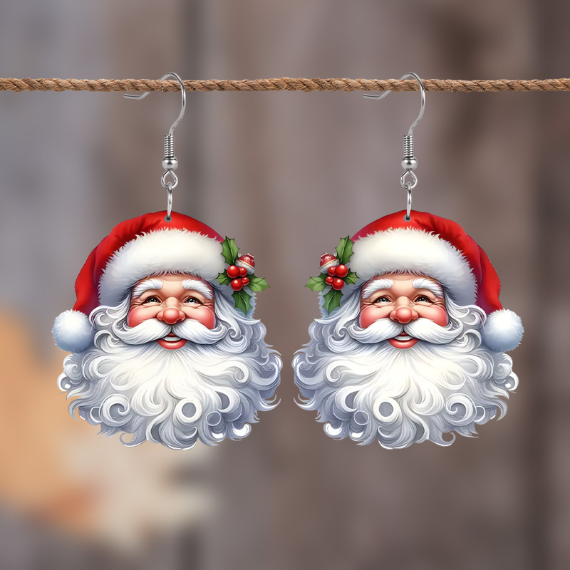 

Festive Christmas Santa Earrings: Acrylic Dangle Earrings With Classic Santa Design For Women - Perfect For Holiday Gifting