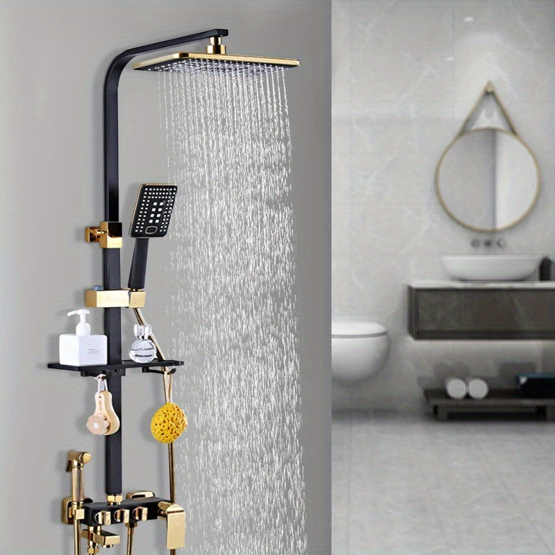TEMU Shower Black Gold Shower With Headdress Shower Arm Shower Head Shower Shower Shower Shower Shower, Height Adjustable 75-120cm.