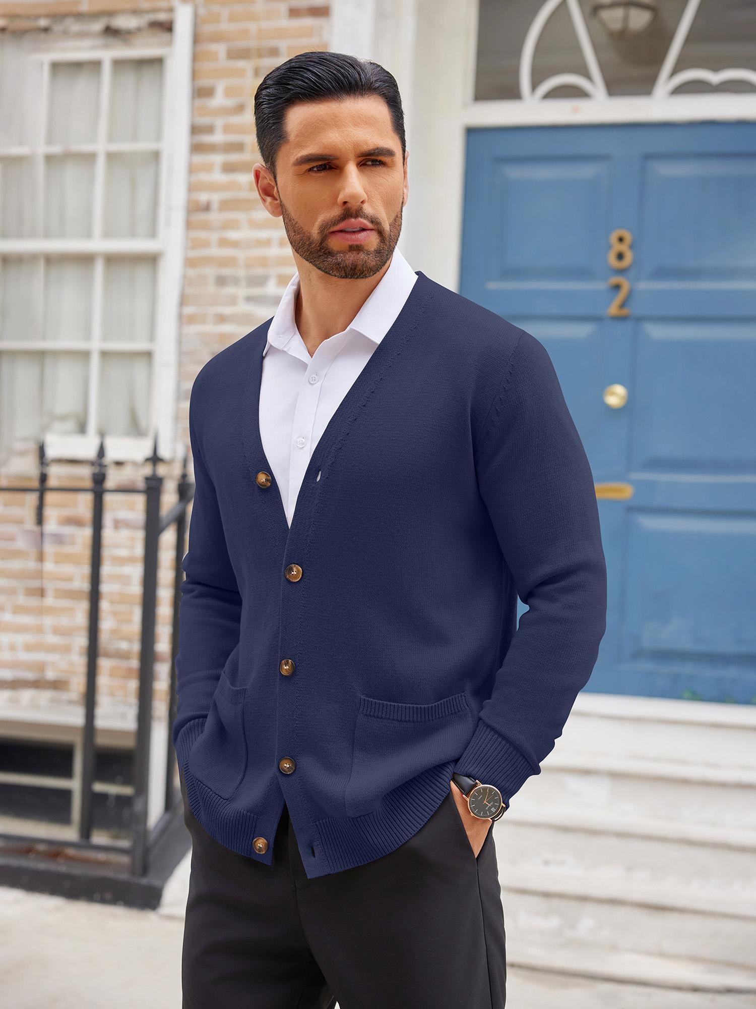 Navy Blue Sweater For Formal Dress Mens Casual V Neck Cardigan
