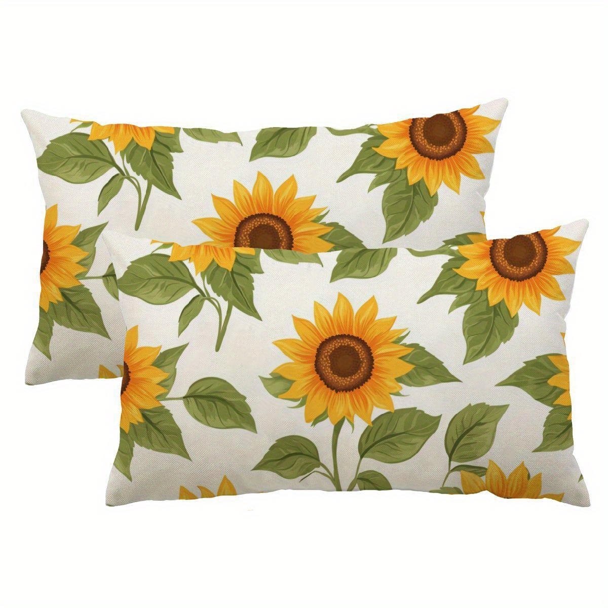 

Sunflower Pillow Covers Set Of 2 - Linen 12x20 Inch Rectangular Throw Pillowcases For Decor, No Electricity Required, Seasonal Cushion Slipcovers