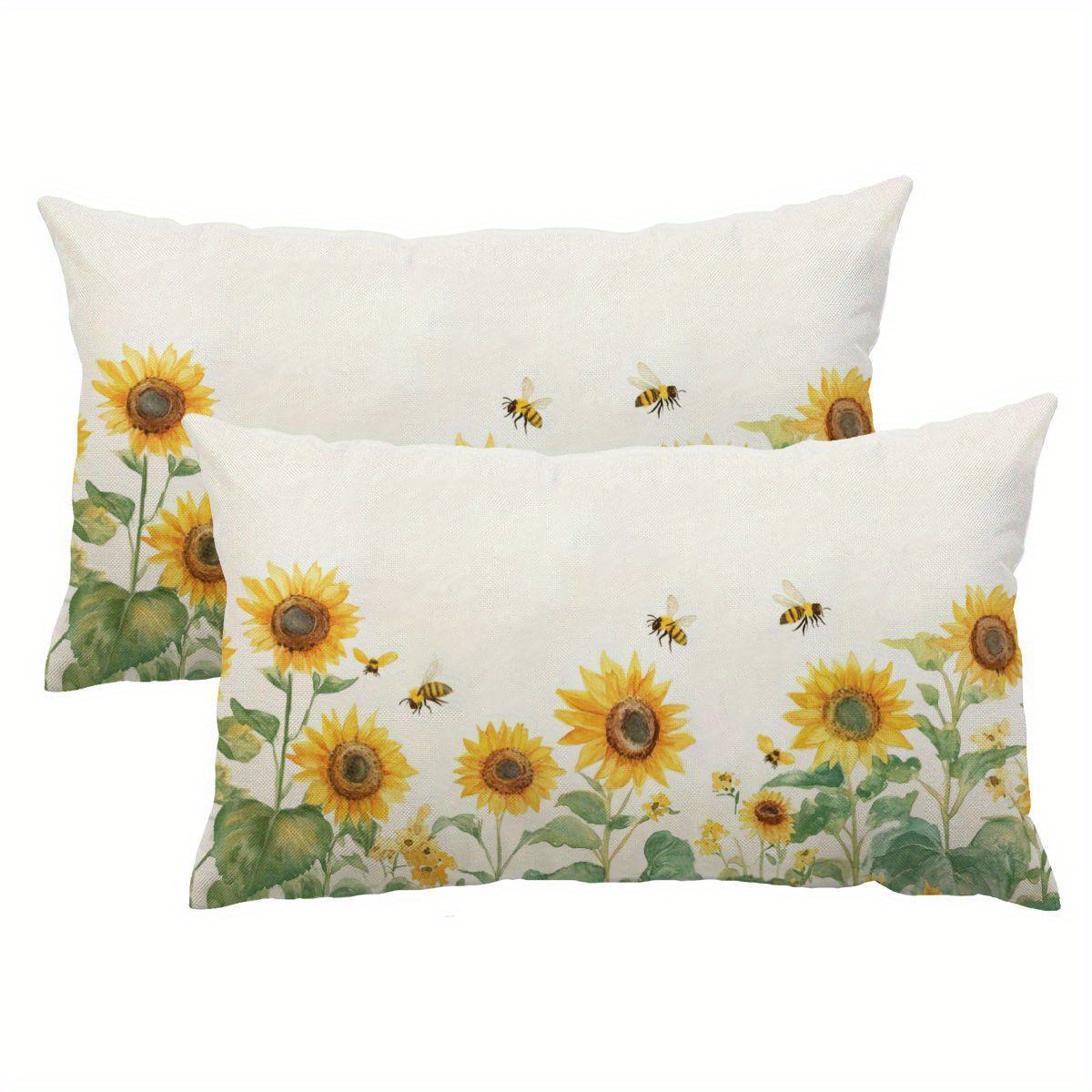 

2pcs Yellow Sunflowers Bright Spring, Summer, Autumn And Winter Pillow Cover 12x20 Inch Linen Decorative Throw Pillows Decor, Room Decor