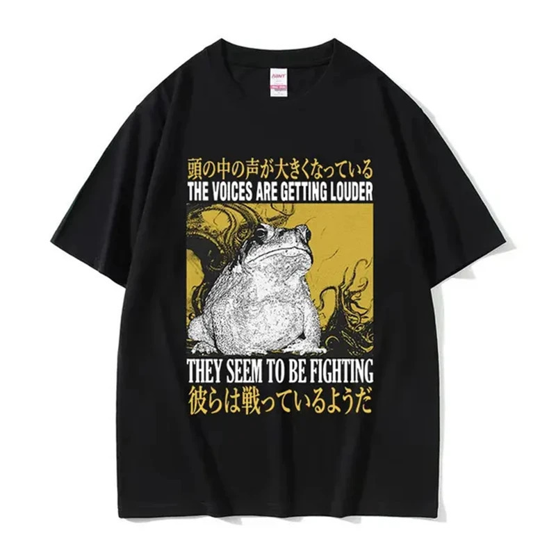 

The Voices Are Getting Louder Men T Shirt Retro Japanese Funny Frog Graphic T-shirt Unisex 100% Cotton Tees Streetwear 80314