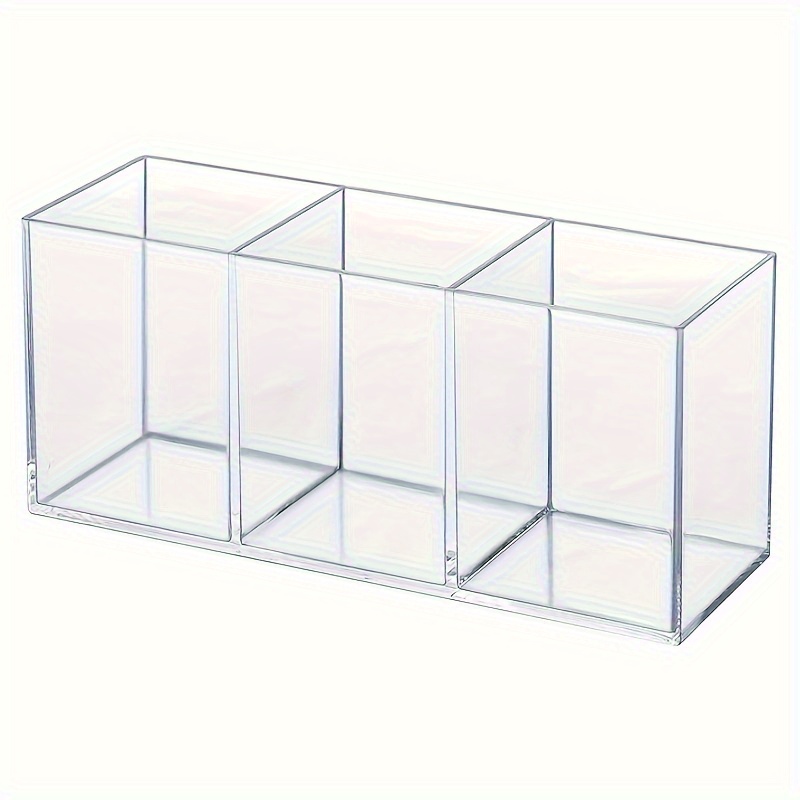 

Clear Acrylic Pencil Holder With 3 Compartments - Desk Organizer For Office, Bedroom, Kitchen & Bathroom Storage