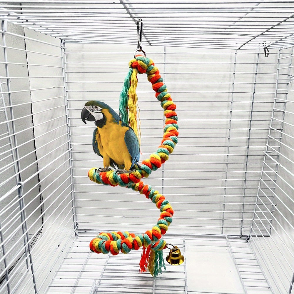 

Polyester Toy – Hanging Bird Cage Perch For Play & Exercise, Adjustable Rope Bungee Bird Stand For Medium To Large Birds, Random Color Delivery