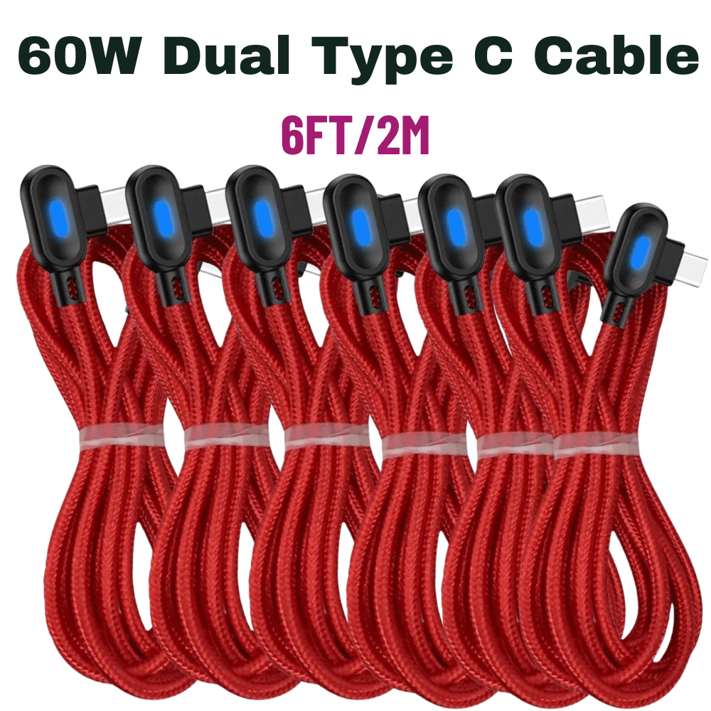 

6x Lot 60w Type C To Usb C Cable Elbow Pd Nylon Fast Charger 6ft Android