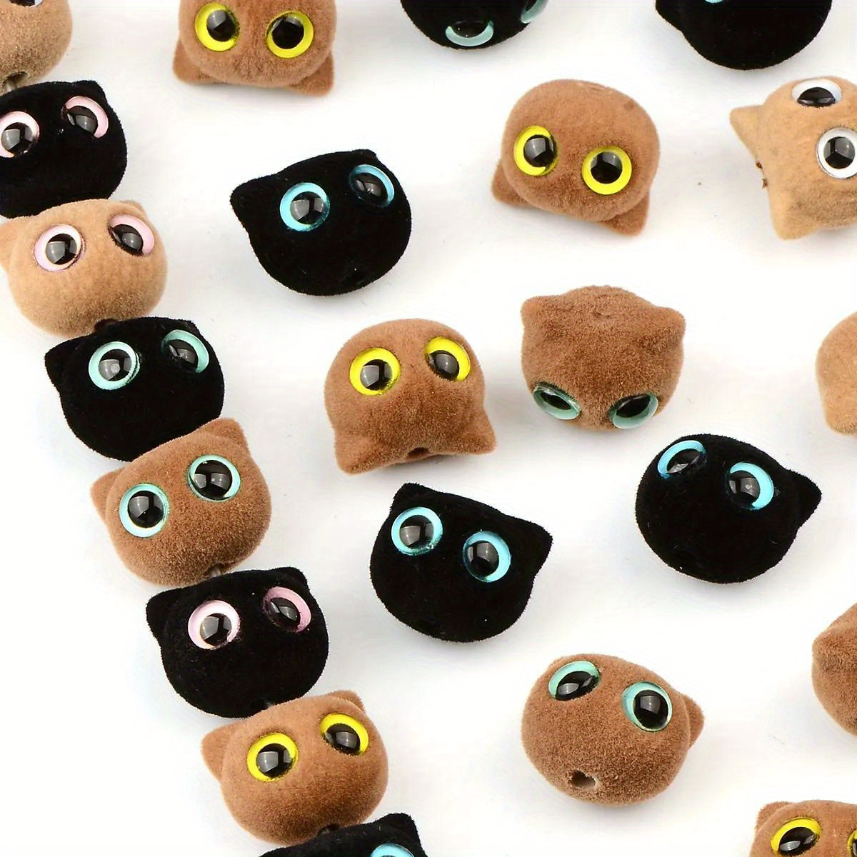 

6pcs Assorted Colors Flocked Acrylic Cat Head Beads, 1.9x1.6cm - Ideal For Making, Bracelets & Necklaces