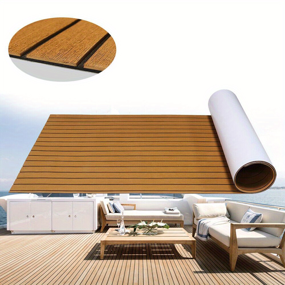 TEMU Gdrasuya10 270x90x0.6cm/ 106''x35'' X0.2'' Yacht Rv Boat Flooring Decking Sheet Pad Eva Foam Teak Marine Self-adhesive Mat