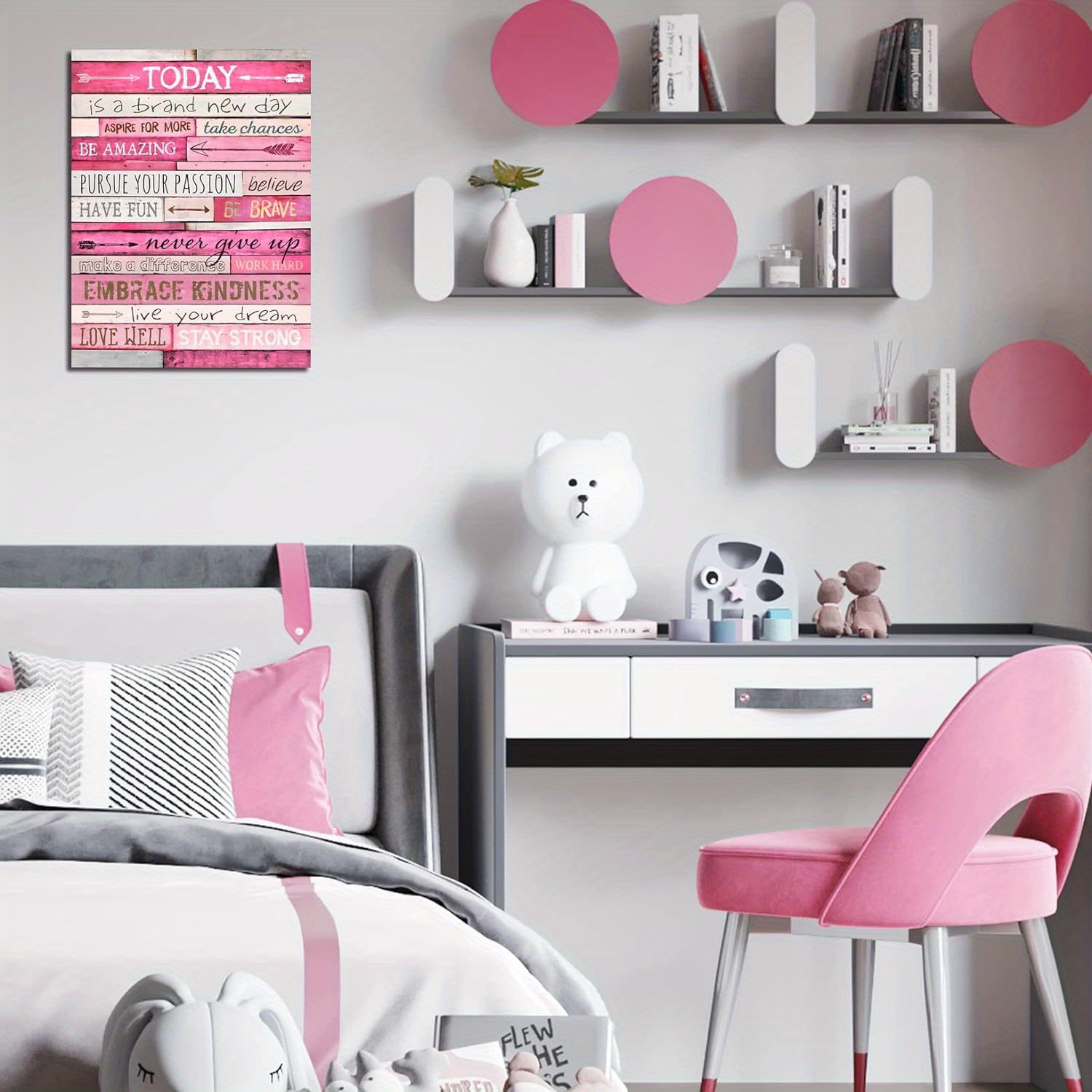 

Pink Wall Decor - Inspirational Quotes Wall-art - Motivational Bedroom Decor For Teen Girls - Office Gifts For Women With Framed Canvas Artwork Ready To Wrapped Canvas