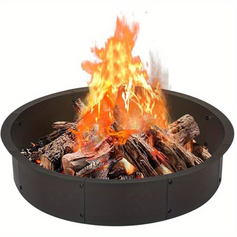 

36-inch Round Outdoor Fire Pit Ring, 39-inch Outer Diameter, Heavy Duty Metal Steel Diy Firepit Liner Campfire Rings For Outside Wood Burning Above Or In-ground Patio Backyard, Black