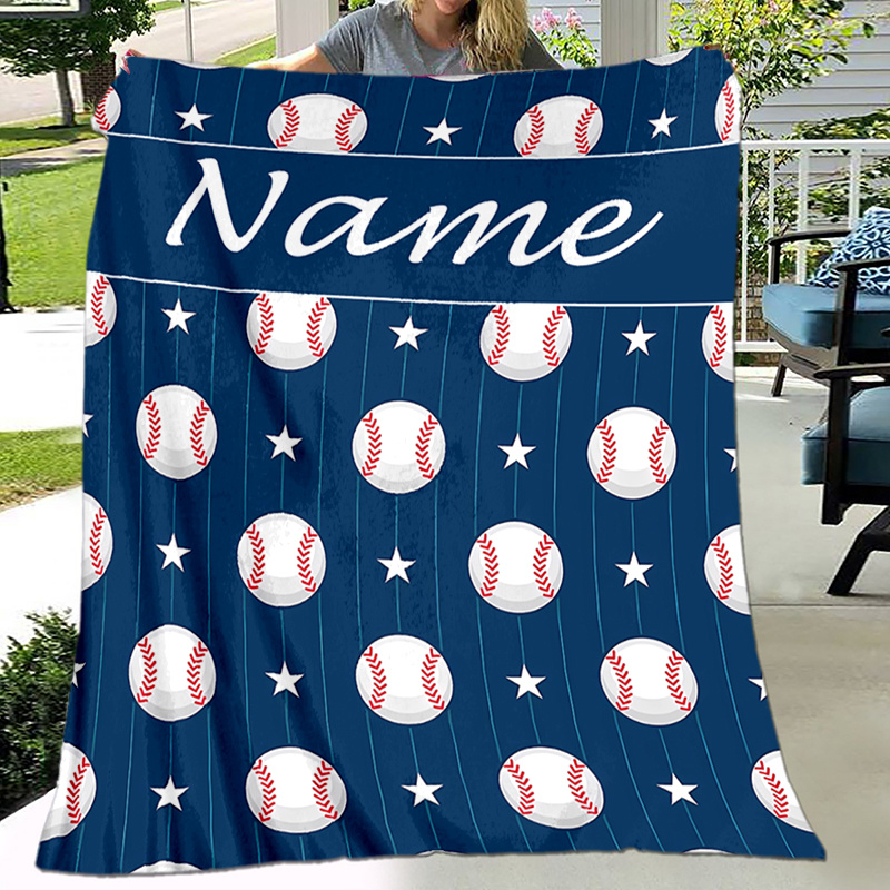 

Custom Name Baseball Blanket - Glam Style Polyester Knit Throw With Personalized Name Print, Soft Warm Cozy All-season Bedding For Naps, Camping, Travel - Ideal Gift For Sports Enthusiasts