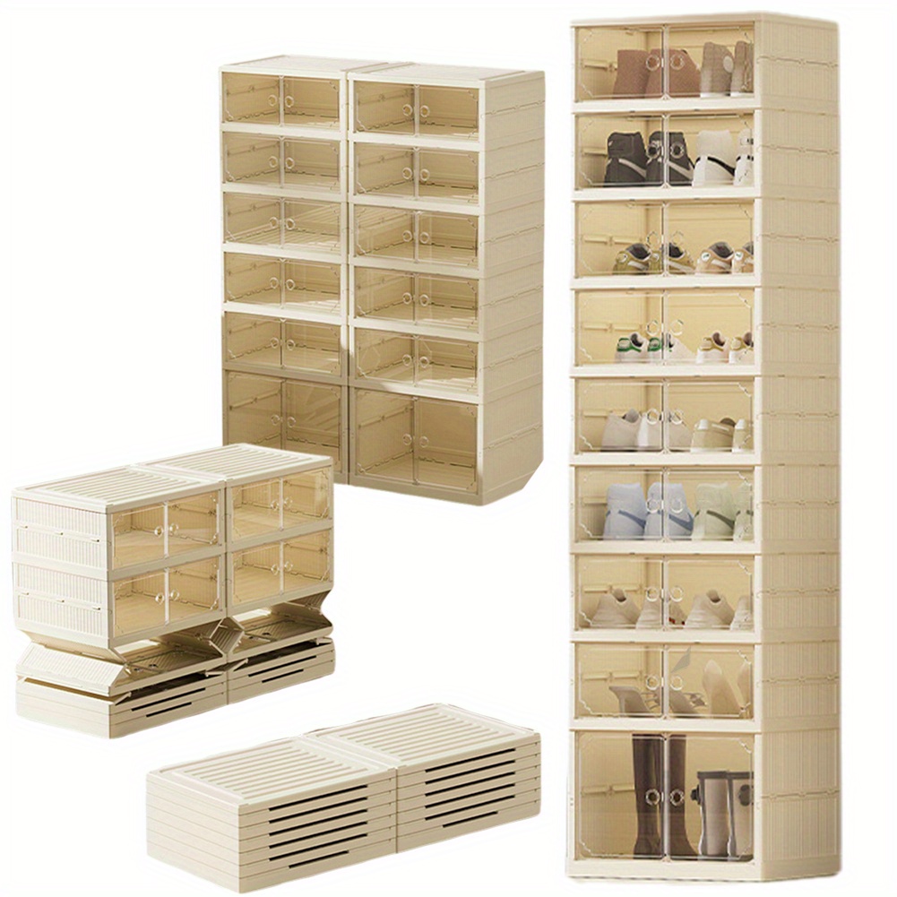 Clear Shoe Storage Cabinet Foldable 8 Layers Shoe Storage Organizer Easy Assembly Stackable Shoe Rack Organizer With Lids Stackable Sneaker Storage Shoe Cabinet