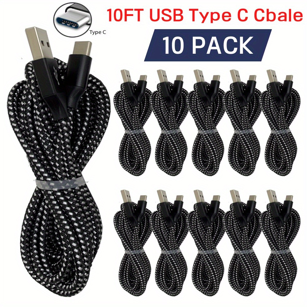 

10x Braided 10ft Usb C Type-c Fast Charging Data Sync Charger Cable Cord Long Us Lot