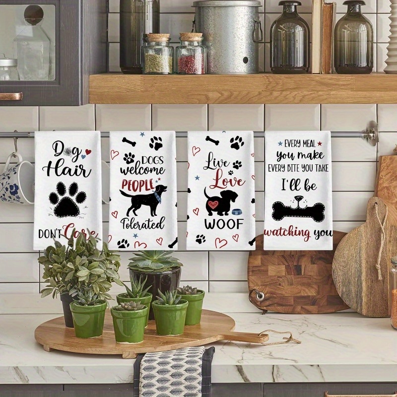 

4pcs Set Dog Kitchen Towels - , Polyester Hand & Tea Towels With Funny Sayings - Perfect Christmas Gift For Pet Enthusiasts, Home Decor