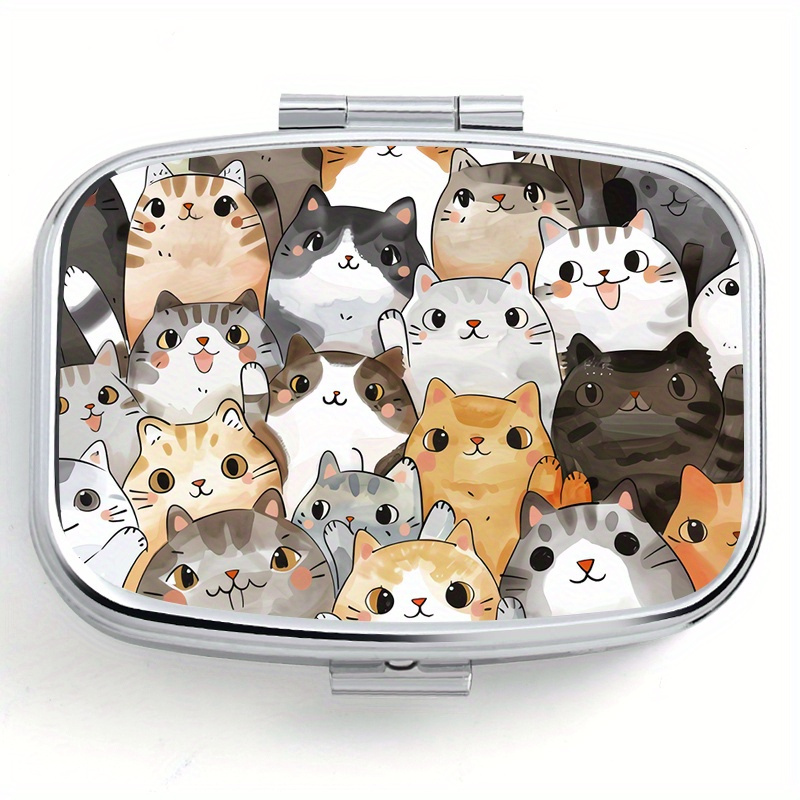 

Cat Waving Pill Organizer - 2-compartment Box, Portable For & , -use Metal For Jewelry, , Vitamins - Moisture-, Unique