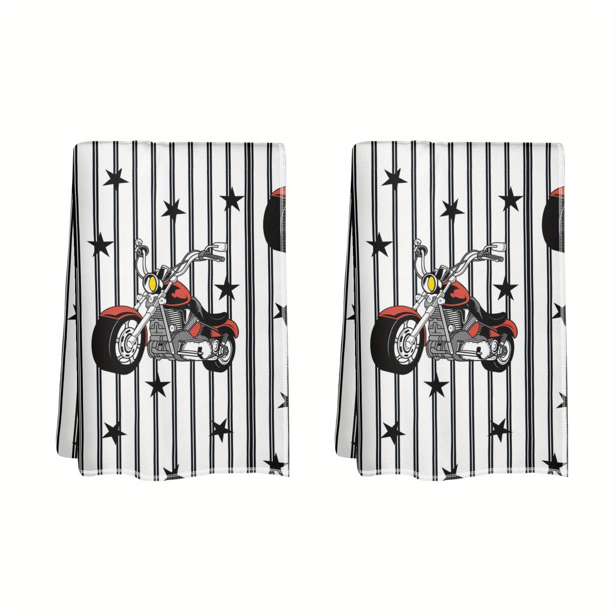 

Cool Motorcycle Towels 2 Pack - 18x26 Inch Ultra Soft Polyester Dish Cloths, Contemporary Style, Machine Washable, Woven Cartoon-themed Oblong Towel Set For Home And Office