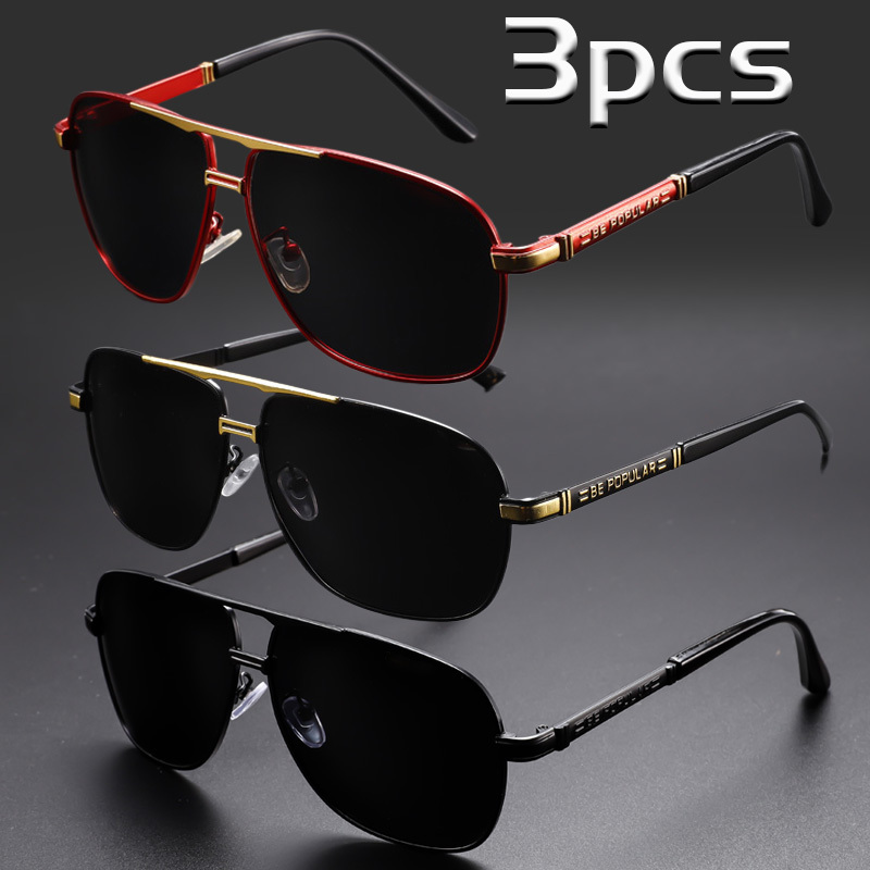 TEMU 3pcs Set Black Fashion Glasses With Polarized Effect - Casual & Family Gatherings