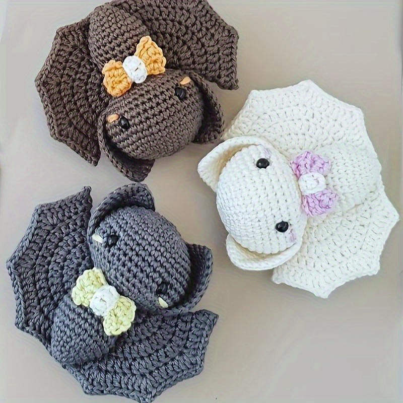 

Bat Crochet Kit For Beginners - Complete With Video Tutorials, Diy Knitting Supplies In White, Gray & Brown, Cute Decorative Ornaments, Gift