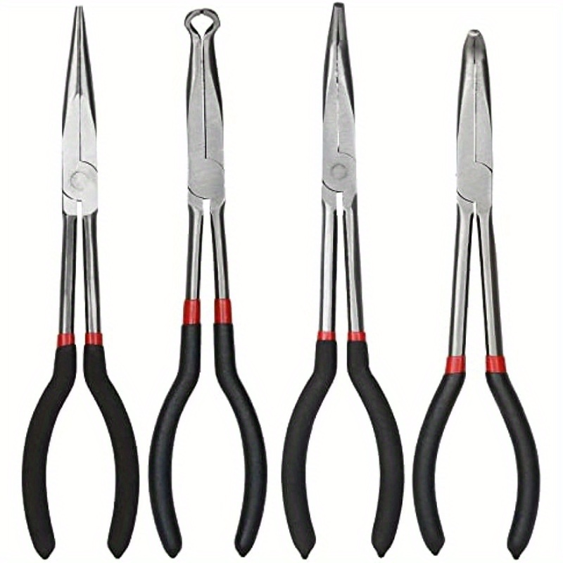 TEMU Ensemble de 4 pinces à bec long - Outil de retrait de fil de bougie 4-en-1 courbé à 90 degrés avec construction en acier au carbone pour une