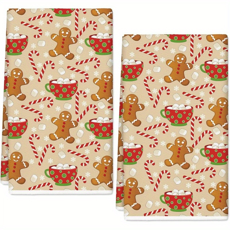 

2pcs, Christmas Kitchen Towel Gingerbread For Man Candy Cane Dish Towel Christmas Winter Absorbent Tea Towel For Cooking Baking, 18 X 26 Inch