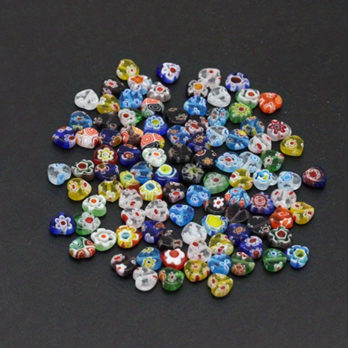Image of 40/100pcs Colorful Glass Flower Stone Heart-shaped Loose Beads For Bracelet And Necklace Jewelry Making Additions. Gift For Halloween And Christmas