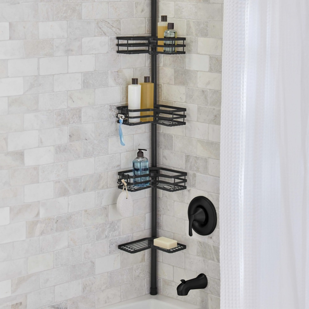 

Better Tension Pole Shower Caddy, 3 Tier Corner Caddy, Resists Rust, 5 - 9 Ft, Black