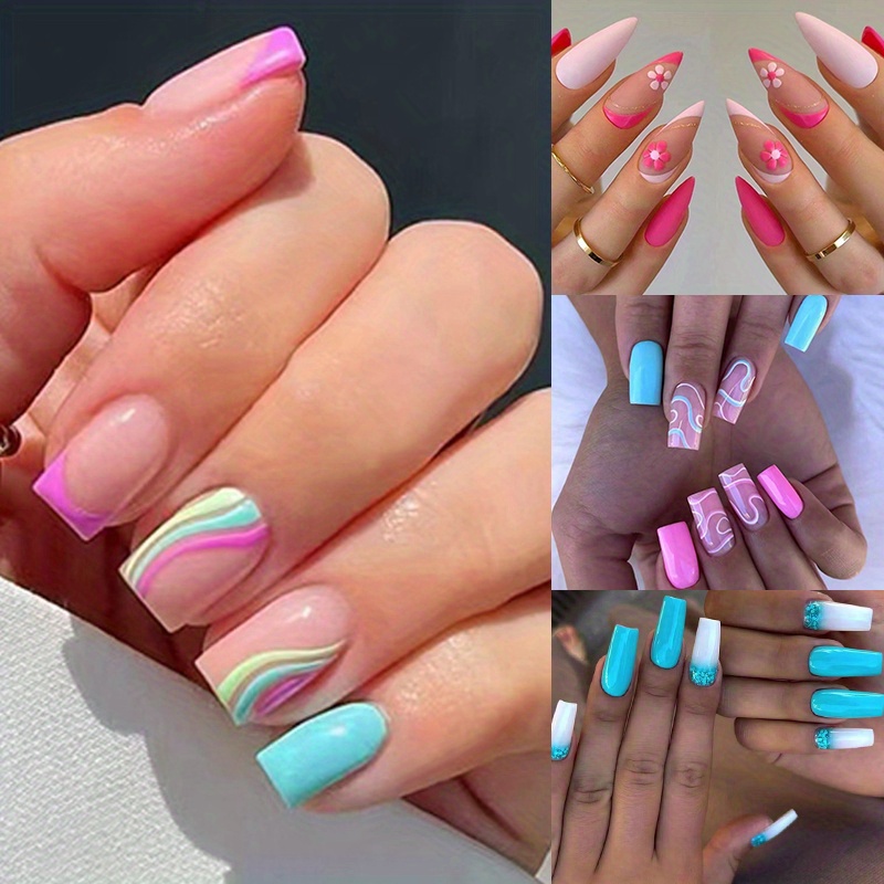 96 pieces fresh flower matte texture almond nail nail chic Temu