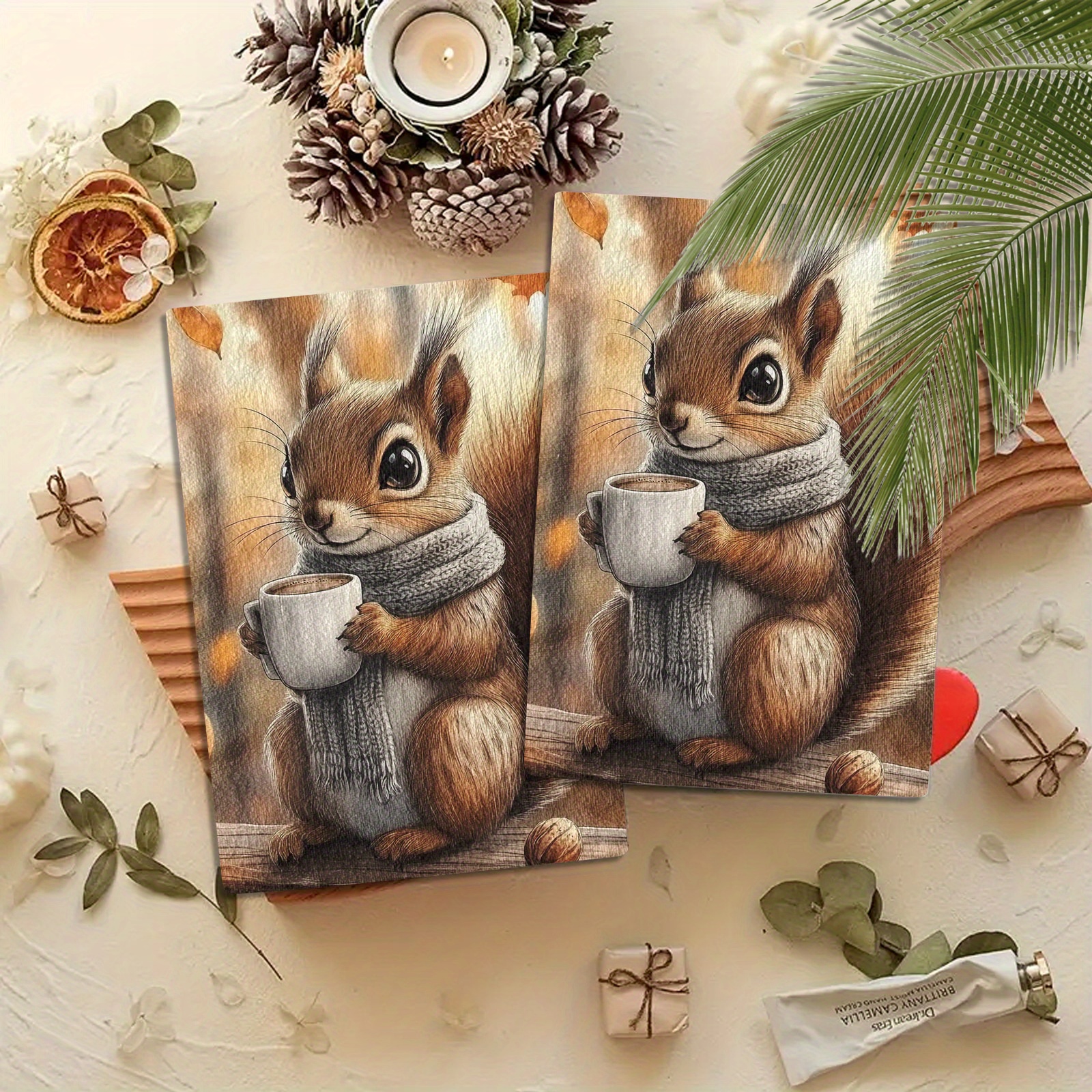 

2pcs Squirrel Coffee Kitchen Towels - Ultra Absorbent, Quick-dry Microfiber, Machine Washable, Cooking & Decor, 27.2x18.4 Inches