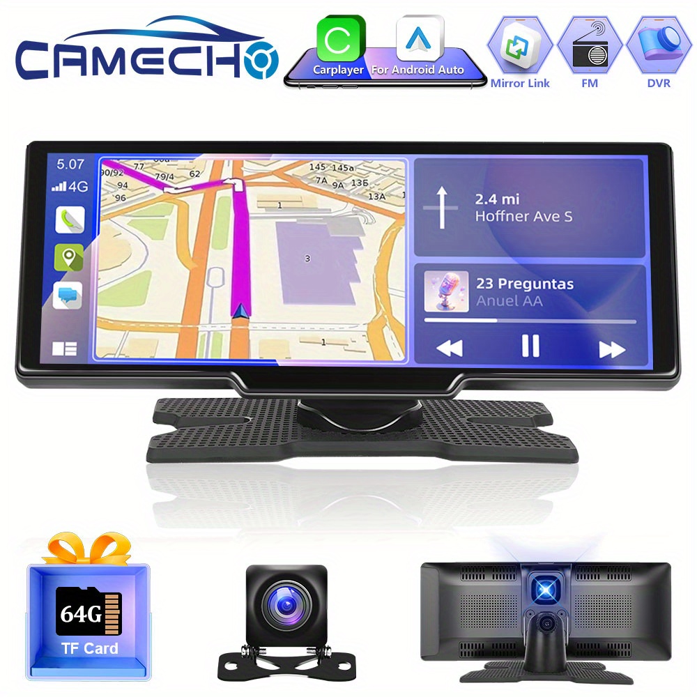 Image of Camecho 10.25-inch Screen Support Car Player/ For Auto Car Radio Stereo, Supports Wireless Portable Smart Player And Rear Camera And 64g Tf Card, Without Battery