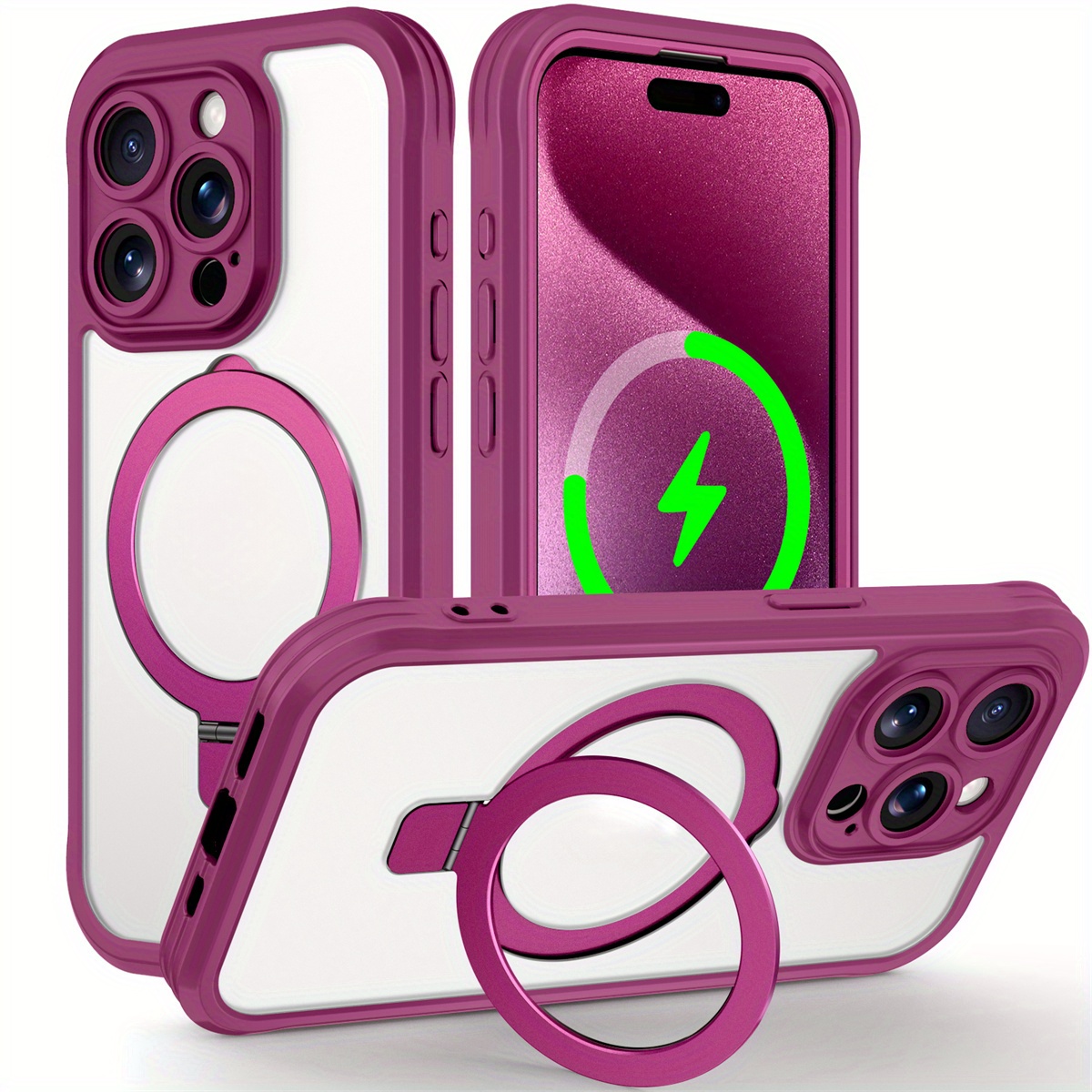 Case for Iphone 16/15/14/13 Pro Max 16Plus 15Plus 14 Plus, Featuring a Built-In PET Flexible Screen Protector And a Ring Holder Kickstand, Offering a Full-Body Dual-Layer Rugged Shockproof Protective Cover.